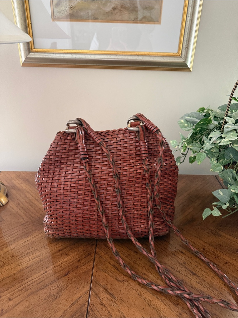 Talbots Woven Shoulder Bag in Mauve-Burgundy